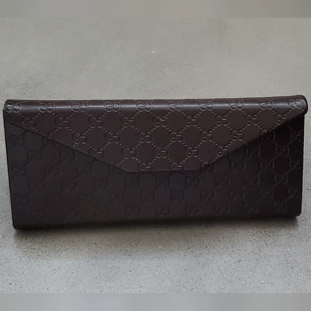 Gucci Dark Brown Embossed Leather Sunglasses Case